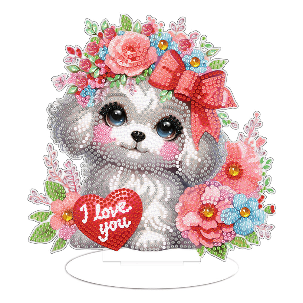 Desktop Diamond Art Kits Colorful Animal Bedroom Table Decoration (Flower Dog)