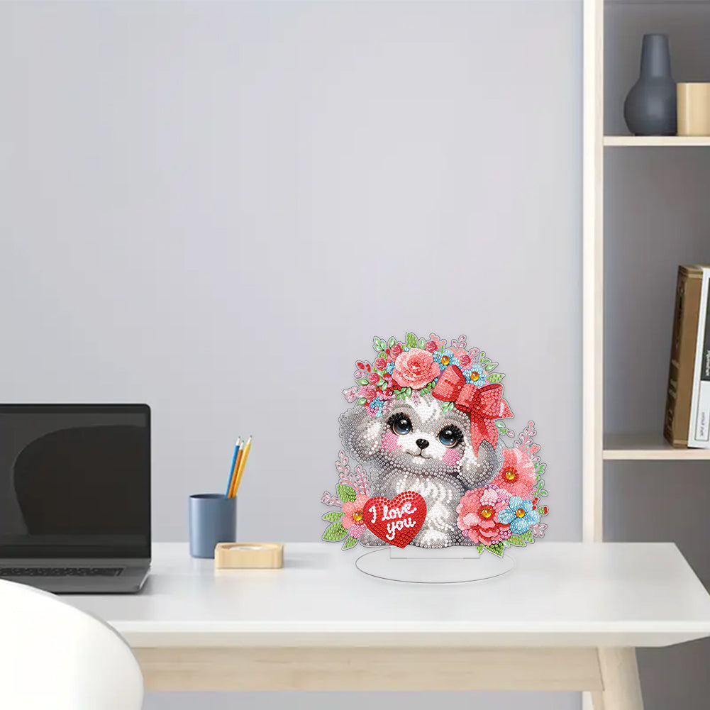 Desktop Diamond Art Kits Colorful Animal Bedroom Table Decoration (Flower Dog)