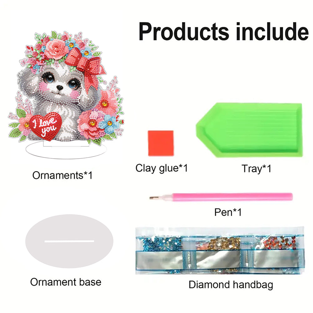 Desktop Diamond Art Kits Colorful Animal Bedroom Table Decoration (Flower Dog)