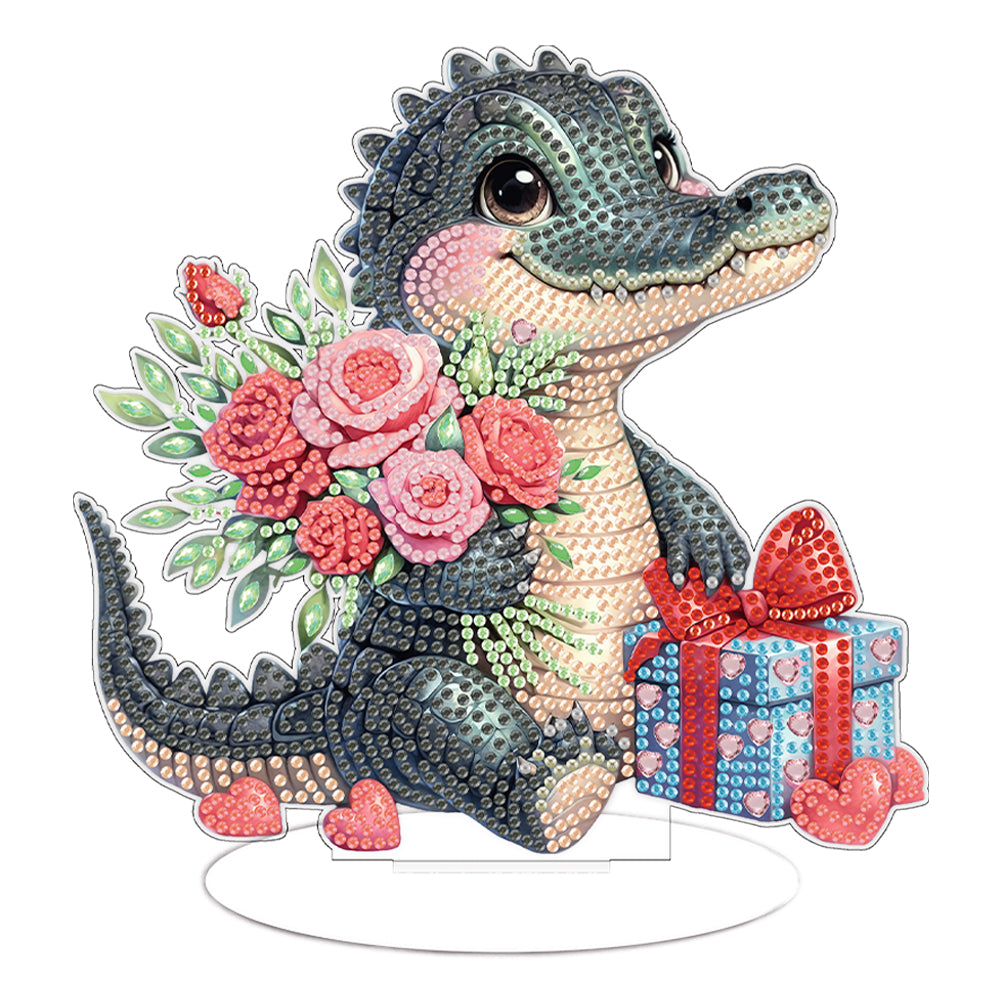 Desktop Diamond Art Kits Colorful Animal Bedroom Table Decor (Flower Crocodile)