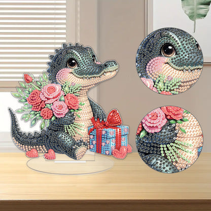 Desktop Diamond Art Kits Colorful Animal Bedroom Table Decor (Flower Crocodile)