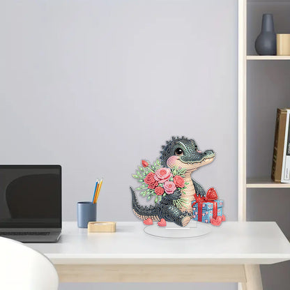 Desktop Diamond Art Kits Colorful Animal Bedroom Table Decor (Flower Crocodile)