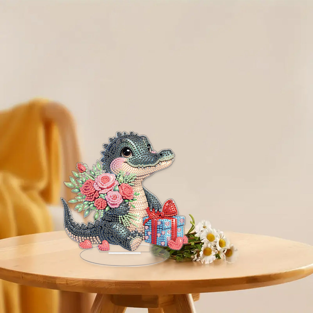 Desktop Diamond Art Kits Colorful Animal Bedroom Table Decor (Flower Crocodile)