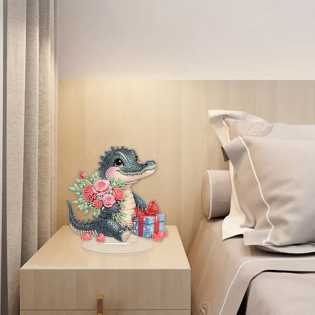 Desktop Diamond Art Kits Colorful Animal Bedroom Table Decor (Flower Crocodile)