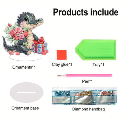 Desktop Diamond Art Kits Colorful Animal Bedroom Table Decor (Flower Crocodile)