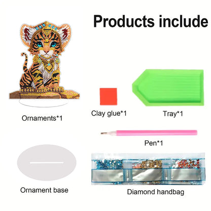 Desktop Diamond Art Kits Colorful Cute Animal Bedroom Table Decoration (Tiger)