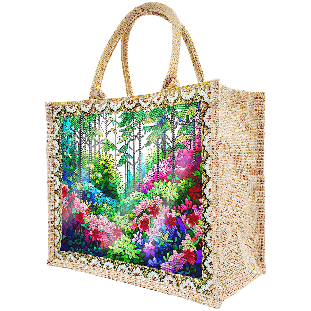 Linen DIY Flower Diamond Painting Purses for Women Adults Craft (Green Garden)