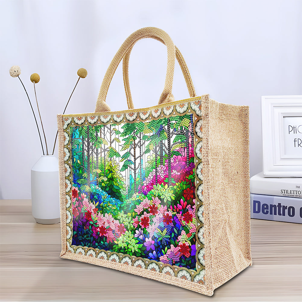 Linen DIY Flower Diamond Painting Purses for Women Adults Craft (Green Garden)
