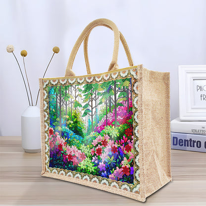Linen DIY Flower Diamond Painting Purses for Women Adults Craft (Green Garden)