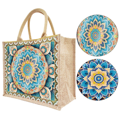 Linen DIY Flower Diamond Painting Purses for Women Adults Kids Craft (Mandala)