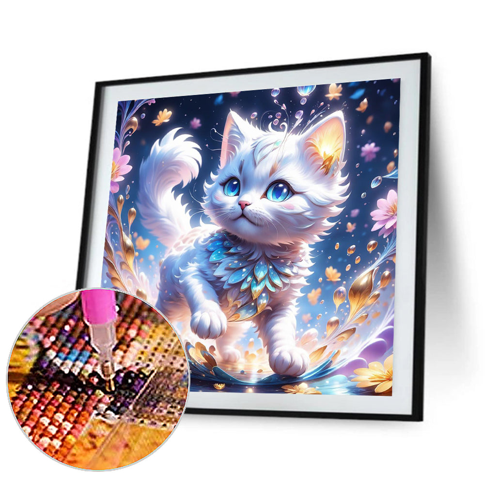 White Cat - Full Round Drill Diamond Painting 30*30CM