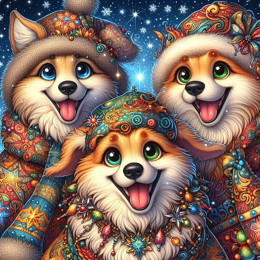 Three Dogs - Full Round Drill Diamond Painting 30*30CM