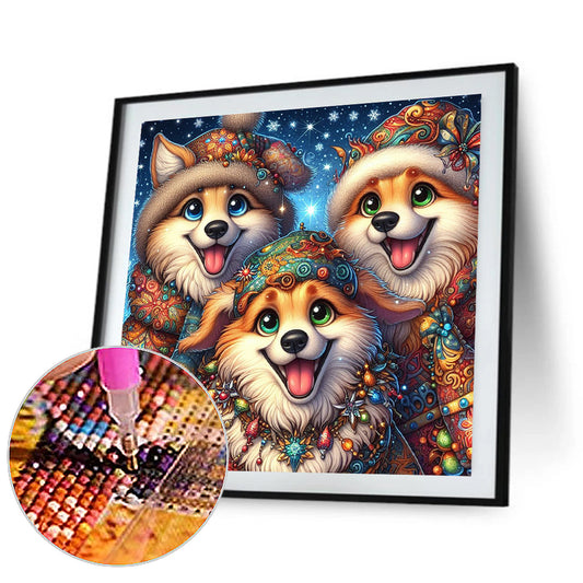 Three Dogs - Full Round Drill Diamond Painting 30*30CM
