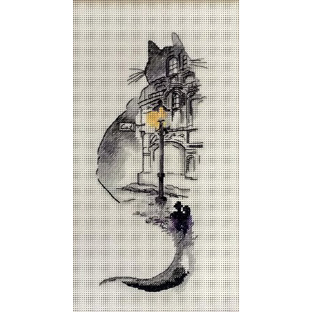 Ink Architectural Cat - 18CT Counted Cross Stitch 30*55CM