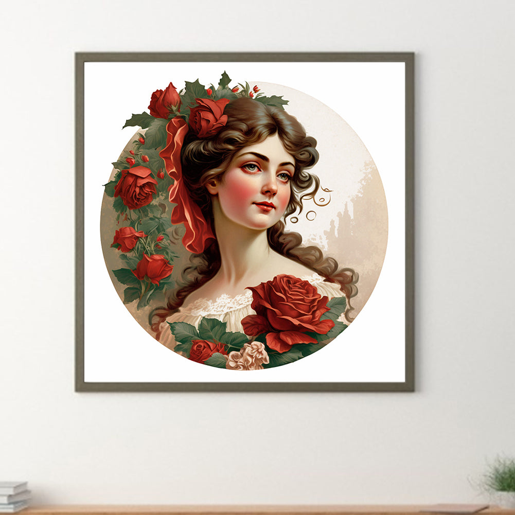 French Rose Lady - Full Round Drill Diamond Painting 30*30CM