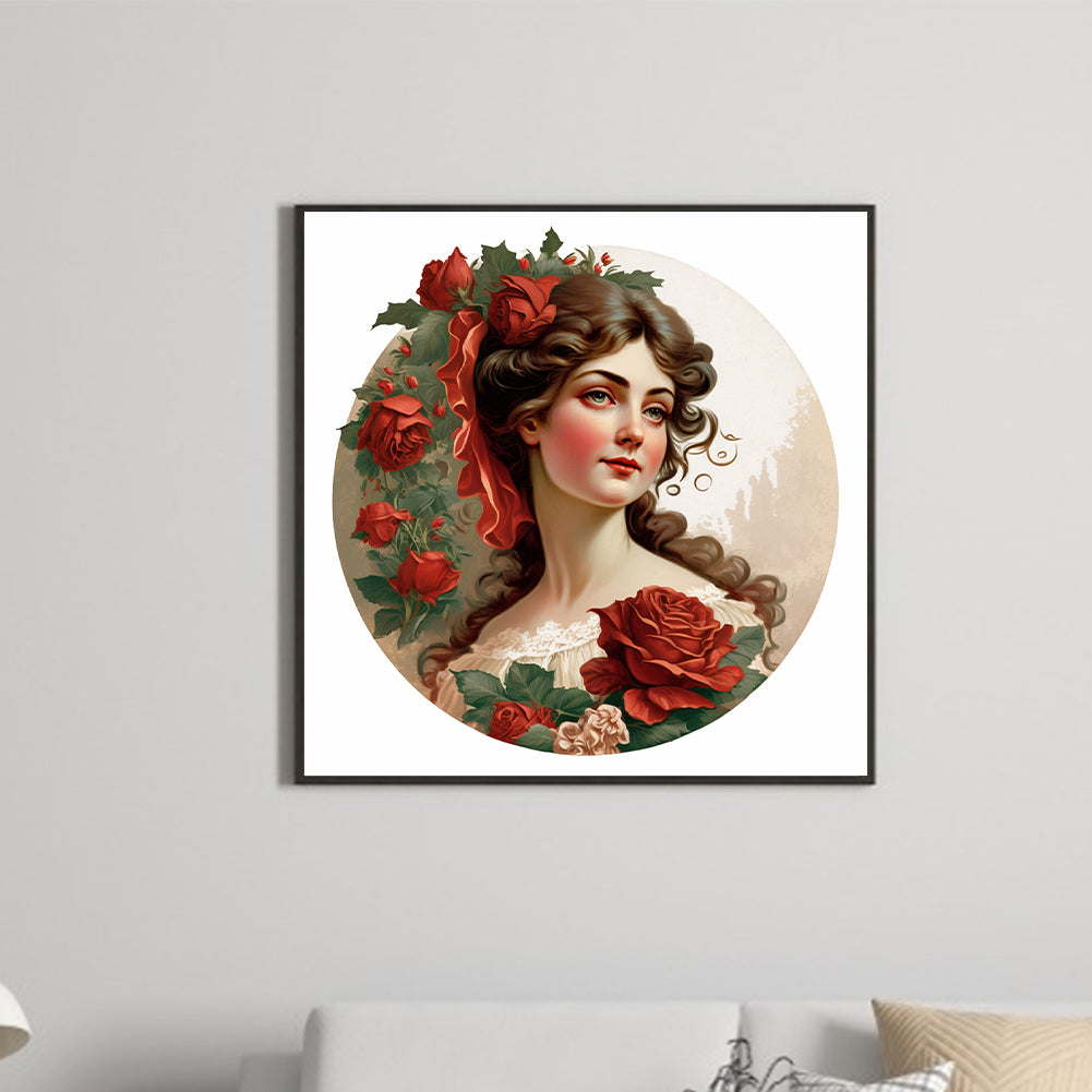 French Rose Lady - Full Round Drill Diamond Painting 30*30CM