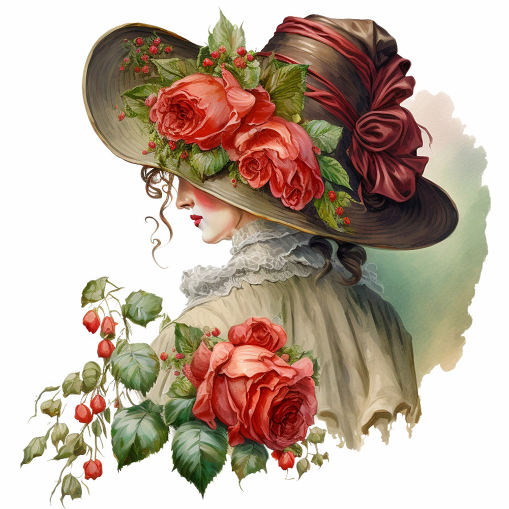 French Rose Lady - Full Round Drill Diamond Painting 30*30CM