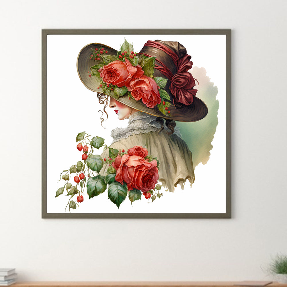 French Rose Lady - Full Round Drill Diamond Painting 30*30CM