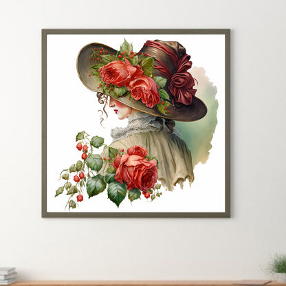 French Rose Lady - Full Round Drill Diamond Painting 30*30CM