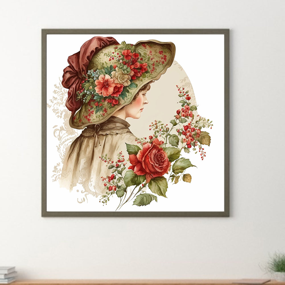 French Rose Lady - Full Round Drill Diamond Painting 30*30CM