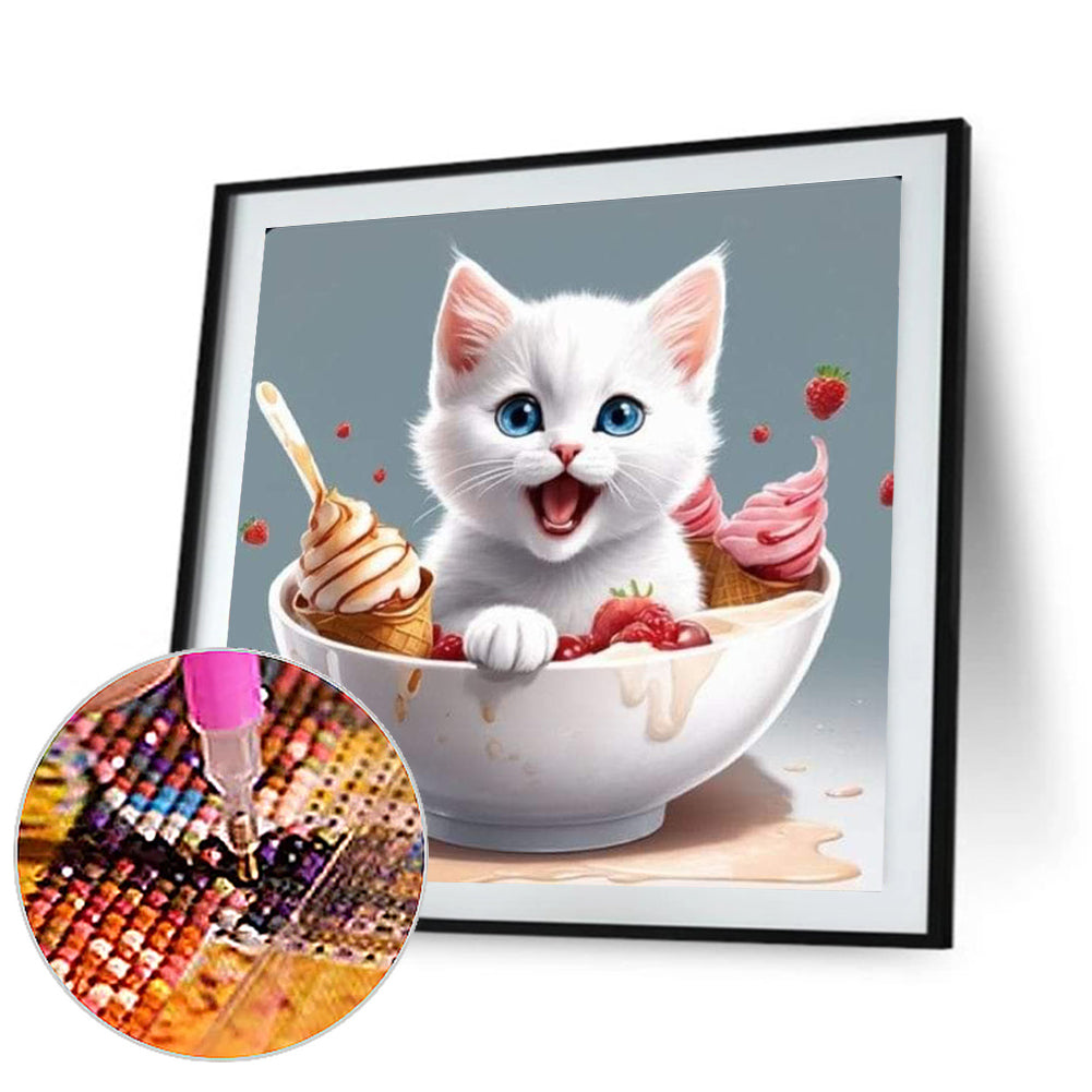 Cat In Bowl - Full Round Drill Diamond Painting 30*30CM