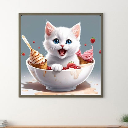 Cat In Bowl - Full Round Drill Diamond Painting 30*30CM