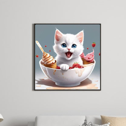 Cat In Bowl - Full Round Drill Diamond Painting 30*30CM