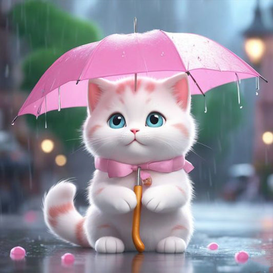 Kitten Holding An Umbrella - Full Round Drill Diamond Painting 30*30CM