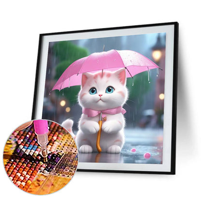 Kitten Holding An Umbrella - Full Round Drill Diamond Painting 30*30CM