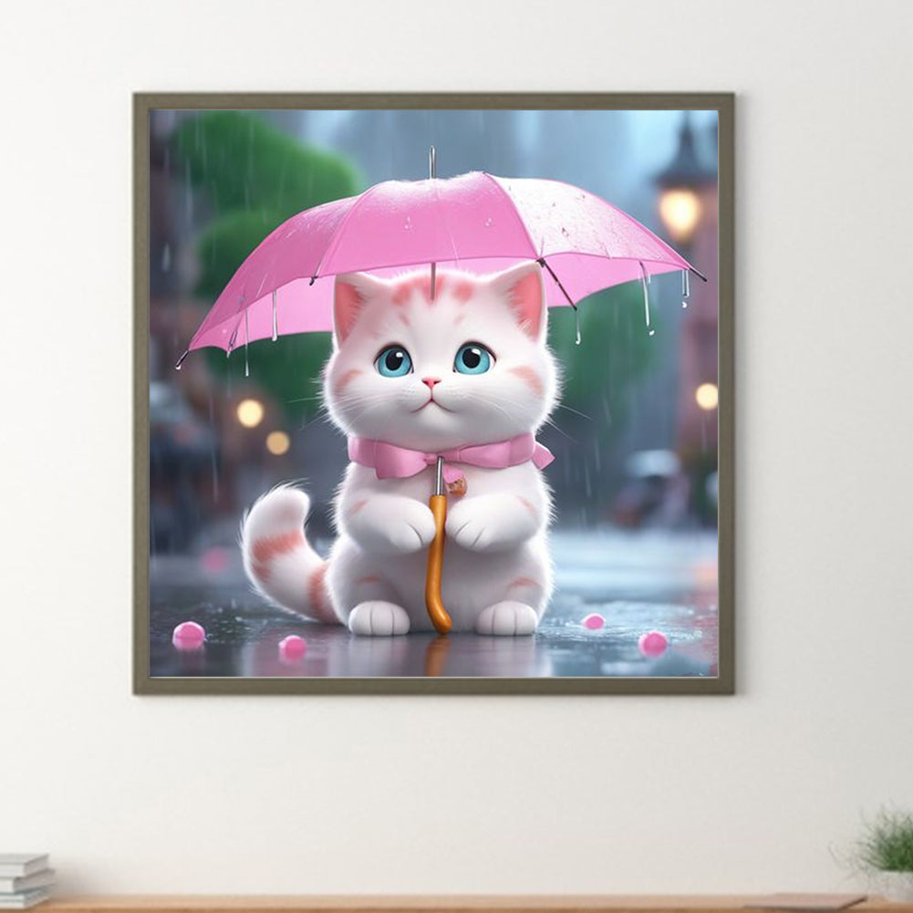 Kitten Holding An Umbrella - Full Round Drill Diamond Painting 30*30CM