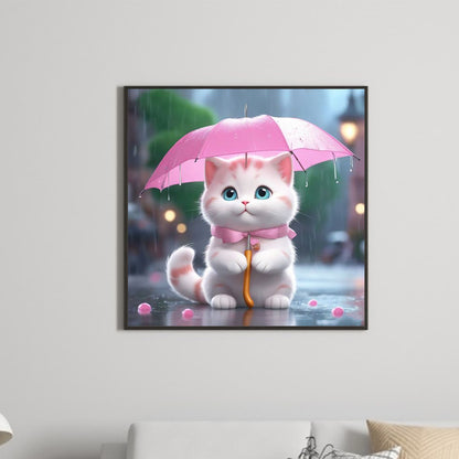 Kitten Holding An Umbrella - Full Round Drill Diamond Painting 30*30CM