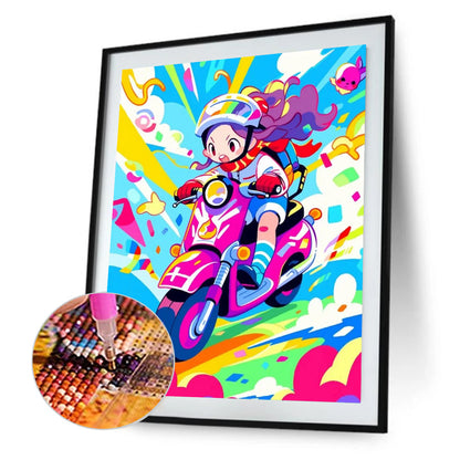 Motorcycle Girl - Full Round Drill Diamond Painting 40*50CM