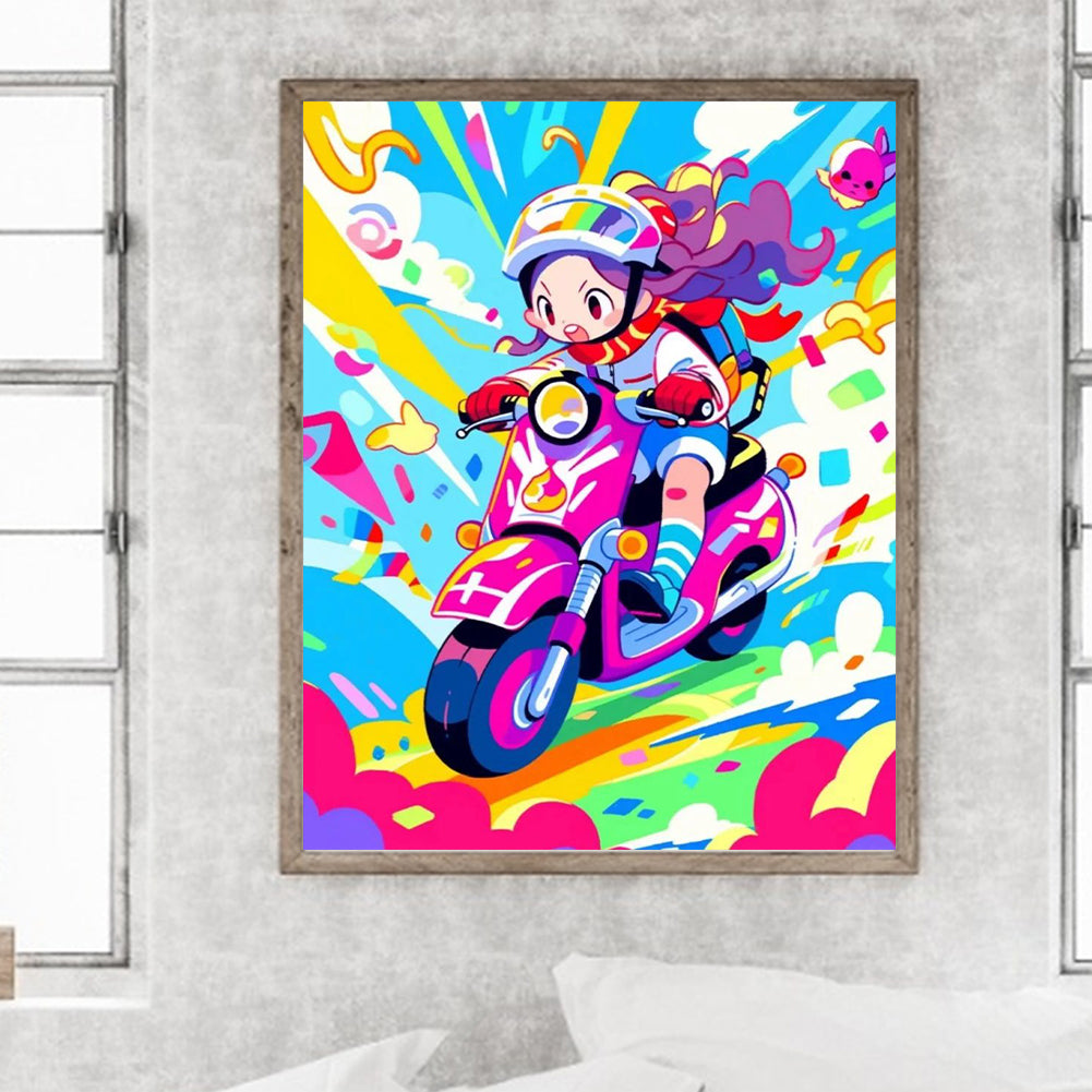 Motorcycle Girl - Full Round Drill Diamond Painting 40*50CM