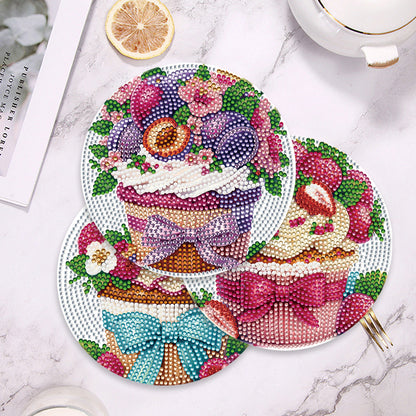 4 Pcs Diamond Painting Coasters Kit with Holder for Dining Tables (Cupcakes)