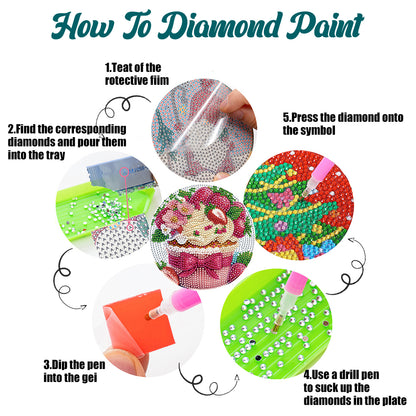 4 Pcs Diamond Painting Coasters Kit with Holder for Dining Tables (Cupcakes)