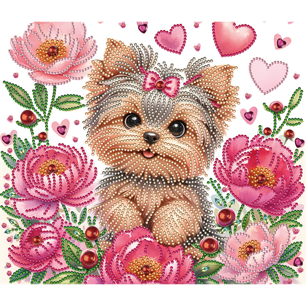 Flower Yorkshire Terrier - Special Shaped Drill Diamond Painting 35*30CM