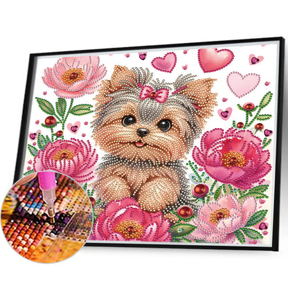 Flower Yorkshire Terrier - Special Shaped Drill Diamond Painting 35*30CM