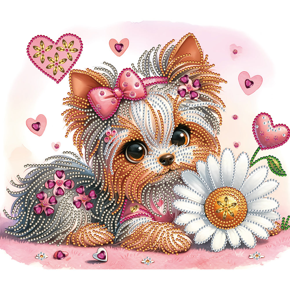 Flower Yorkshire Terrier - Special Shaped Drill Diamond Painting 35*30CM