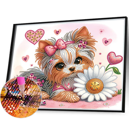 Flower Yorkshire Terrier - Special Shaped Drill Diamond Painting 35*30CM