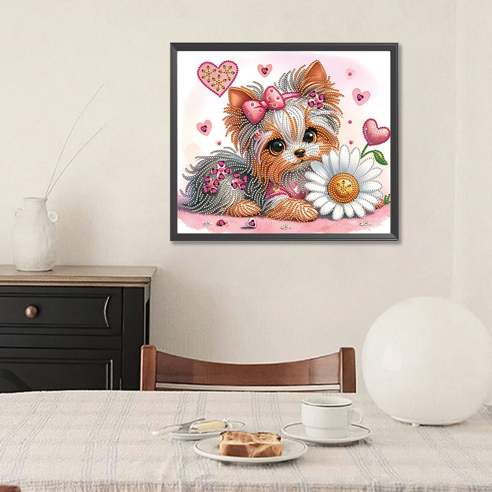 Flower Yorkshire Terrier - Special Shaped Drill Diamond Painting 35*30CM