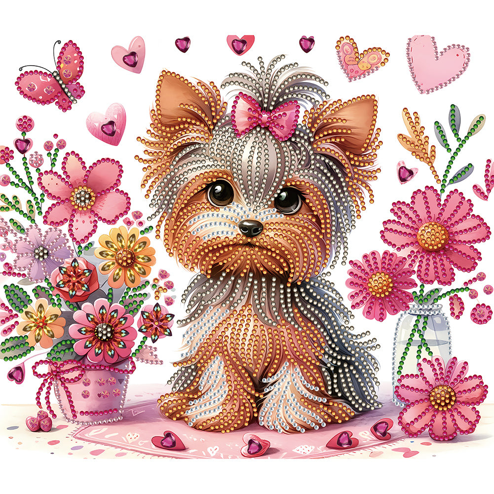 Flower Yorkshire Terrier - Special Shaped Drill Diamond Painting 35*30CM