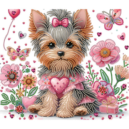 Flower Yorkshire Terrier - Special Shaped Drill Diamond Painting 35*30CM