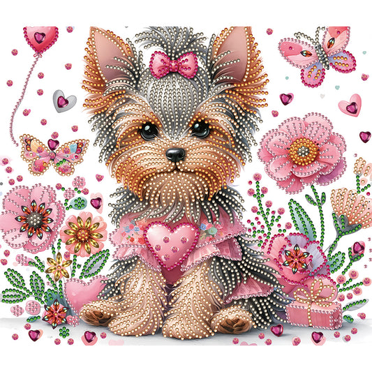 Flower Yorkshire Terrier - Special Shaped Drill Diamond Painting 35*30CM