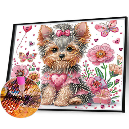 Flower Yorkshire Terrier - Special Shaped Drill Diamond Painting 35*30CM