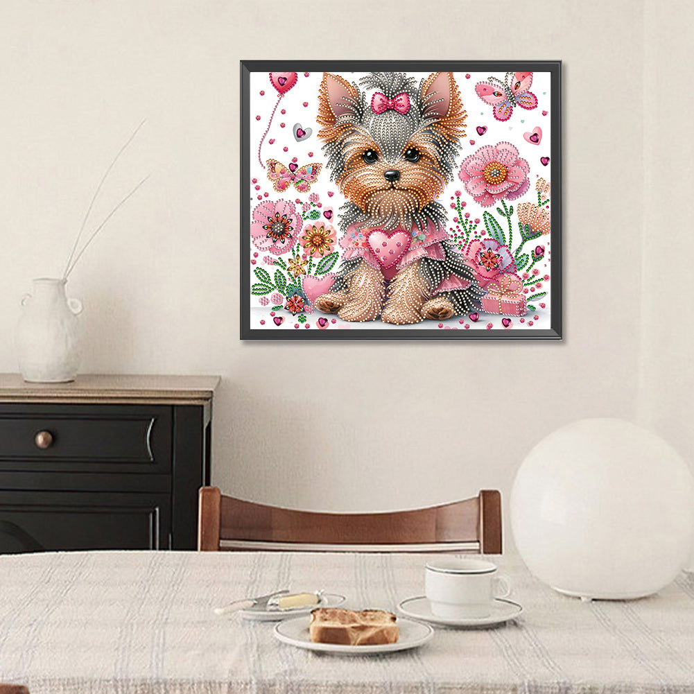 Flower Yorkshire Terrier - Special Shaped Drill Diamond Painting 35*30CM