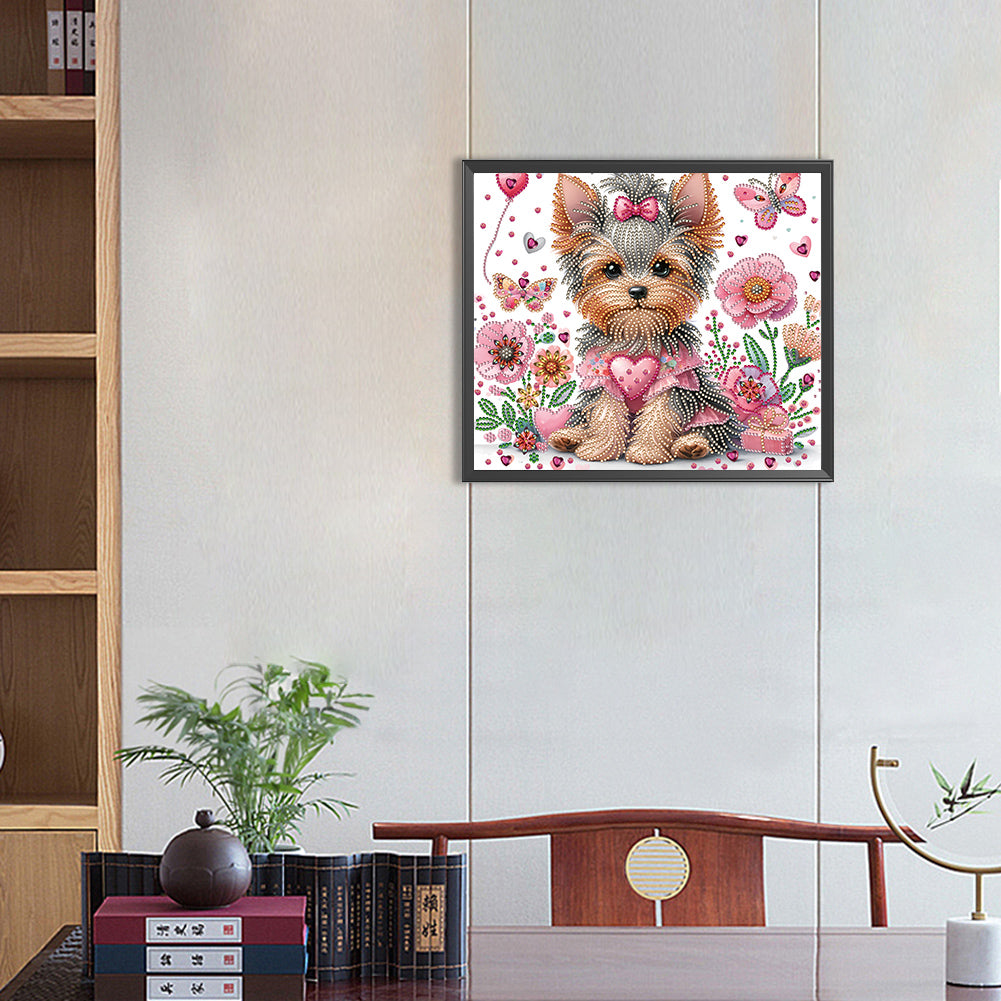 Flower Yorkshire Terrier - Special Shaped Drill Diamond Painting 35*30CM