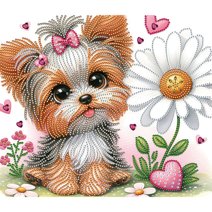 Flower Yorkshire Terrier - Special Shaped Drill Diamond Painting 35*30CM