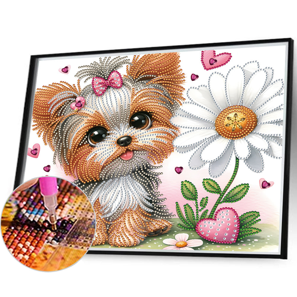 Flower Yorkshire Terrier - Special Shaped Drill Diamond Painting 35*30CM