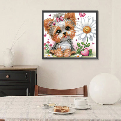 Flower Yorkshire Terrier - Special Shaped Drill Diamond Painting 35*30CM