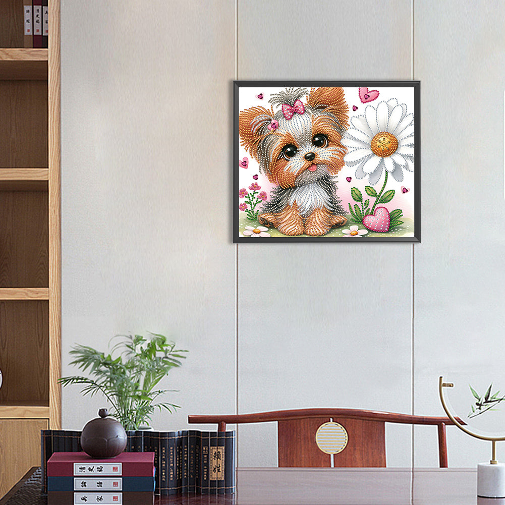 Flower Yorkshire Terrier - Special Shaped Drill Diamond Painting 35*30CM